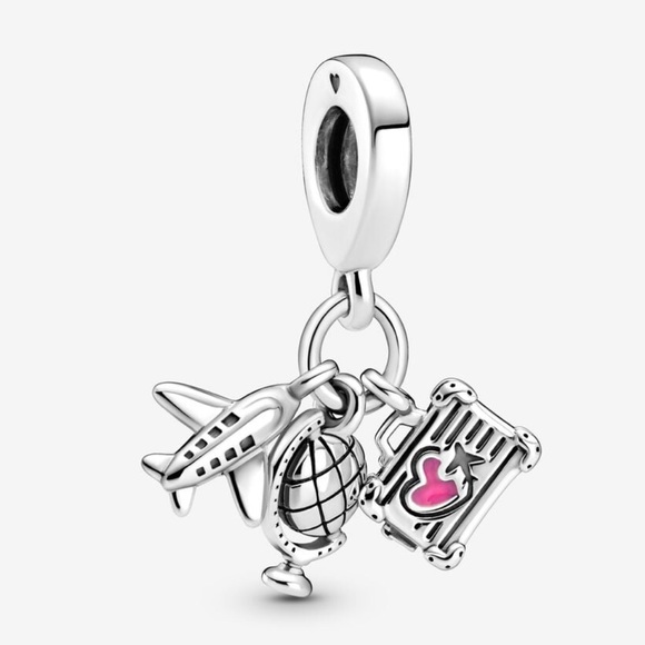 Pandora Airplane, Globe & Suitcase Dangle Charm - Picture 1 of 3
